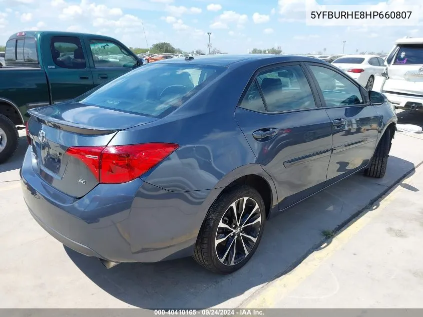 2017 Toyota Corolla Se VIN: 5YFBURHE8HP660807 Lot: 40410165