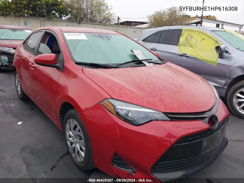 2017 Toyota Corolla Le VIN: 5YFBURHE1HP616308 Lot: 40428387