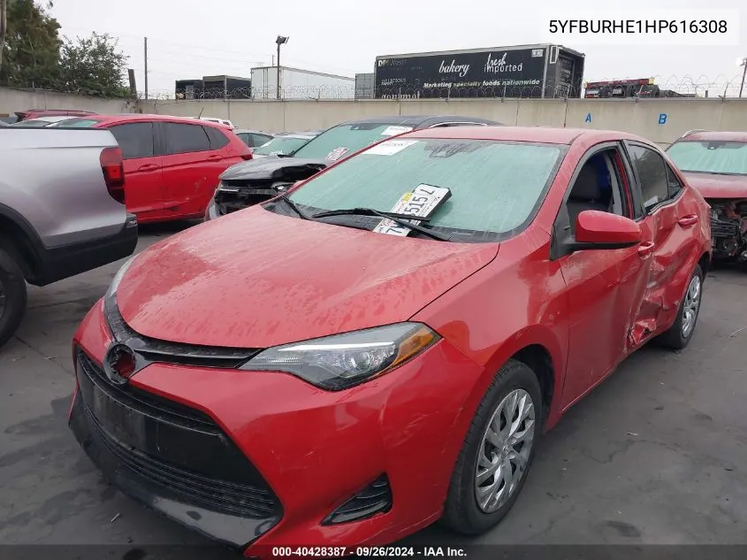 2017 Toyota Corolla Le VIN: 5YFBURHE1HP616308 Lot: 40428387