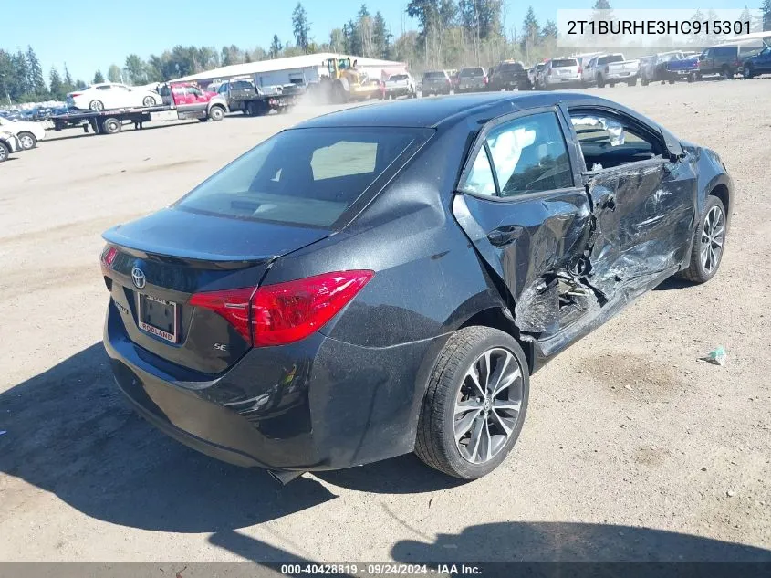 2017 Toyota Corolla Se VIN: 2T1BURHE3HC915301 Lot: 40428819