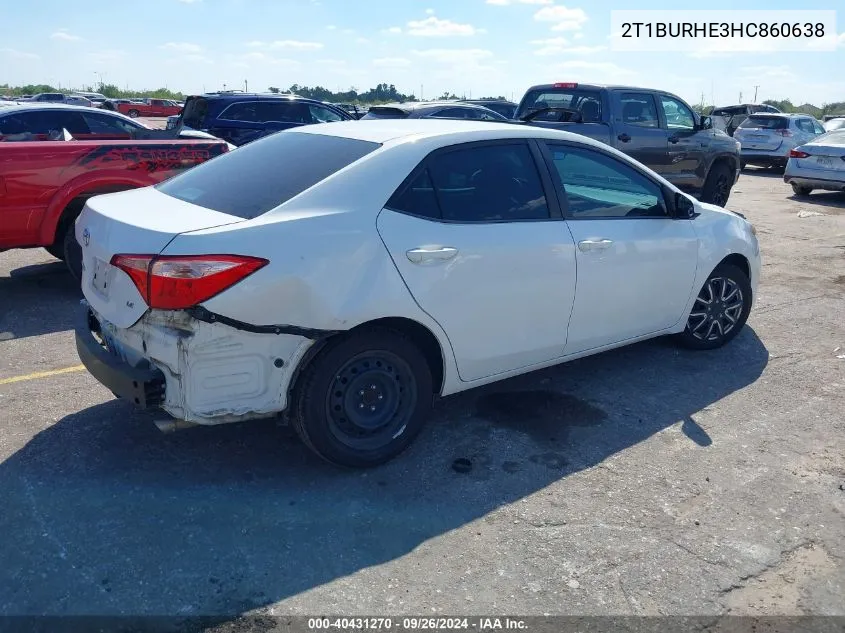 2017 Toyota Corolla Le VIN: 2T1BURHE3HC860638 Lot: 40431270