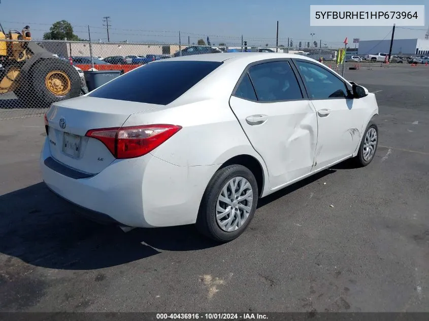 2017 Toyota Corolla Le VIN: 5YFBURHE1HP673964 Lot: 40436916