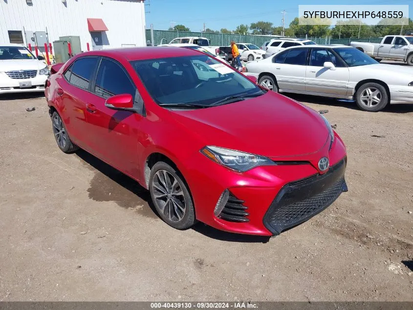 2017 Toyota Corolla Se VIN: 5YFBURHEXHP648559 Lot: 40439130