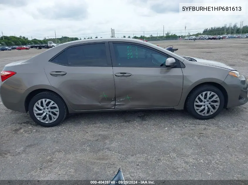 5YFBURHE1HP681613 2017 Toyota Corolla Le