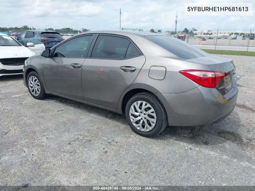 2017 Toyota Corolla Le VIN: 5YFBURHE1HP681613 Lot: 40439748