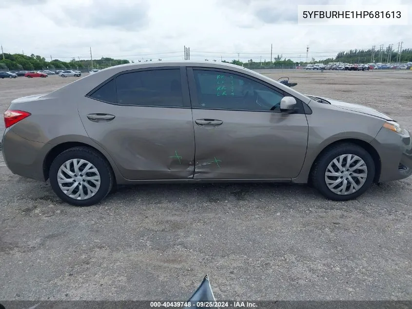 2017 Toyota Corolla Le VIN: 5YFBURHE1HP681613 Lot: 40439748