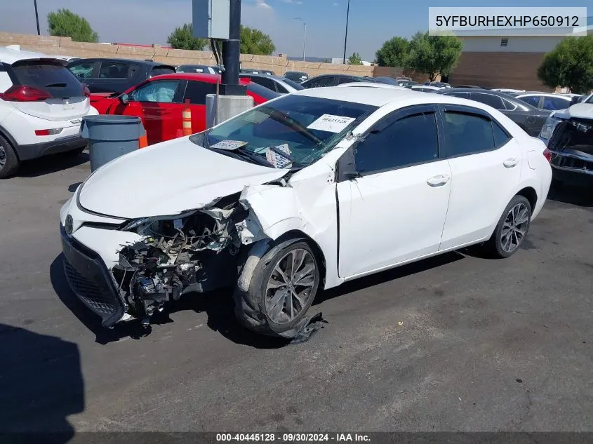 2017 Toyota Corolla Se VIN: 5YFBURHEXHP650912 Lot: 40445128