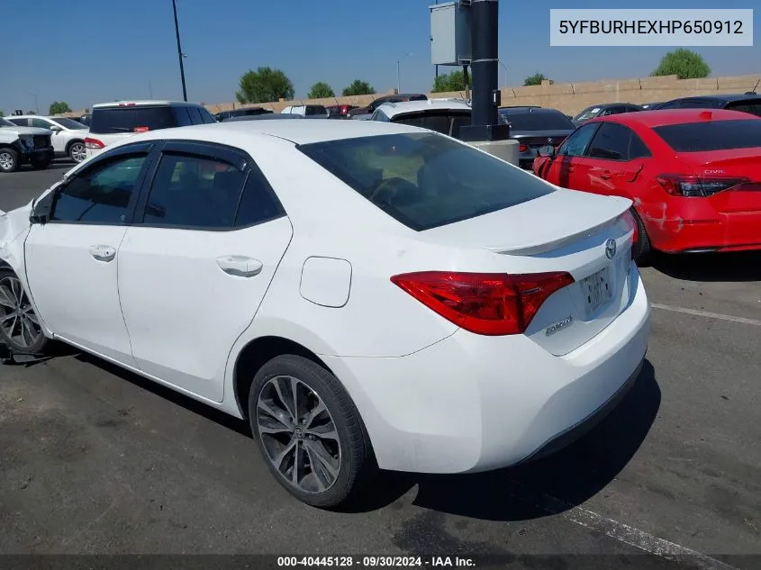 2017 Toyota Corolla Se VIN: 5YFBURHEXHP650912 Lot: 40445128