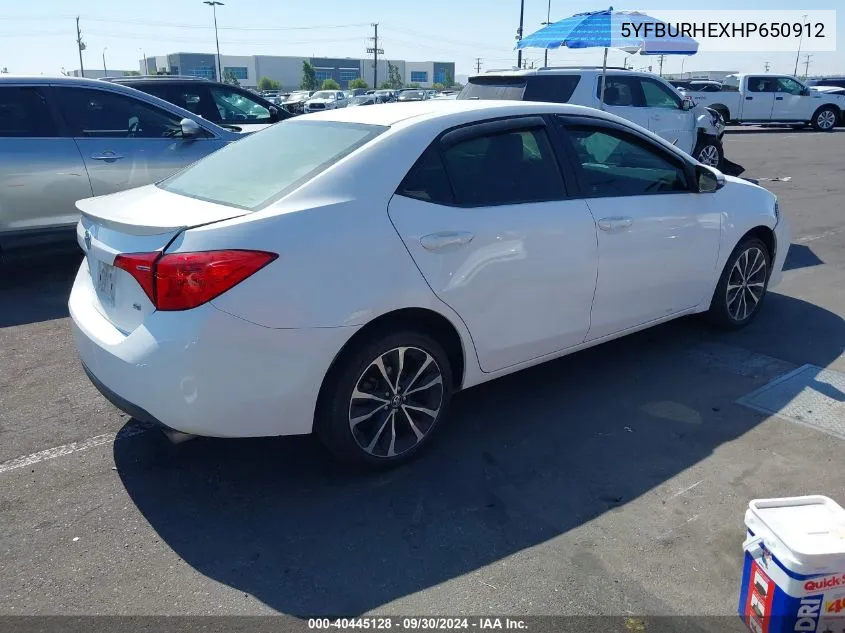 2017 Toyota Corolla Se VIN: 5YFBURHEXHP650912 Lot: 40445128