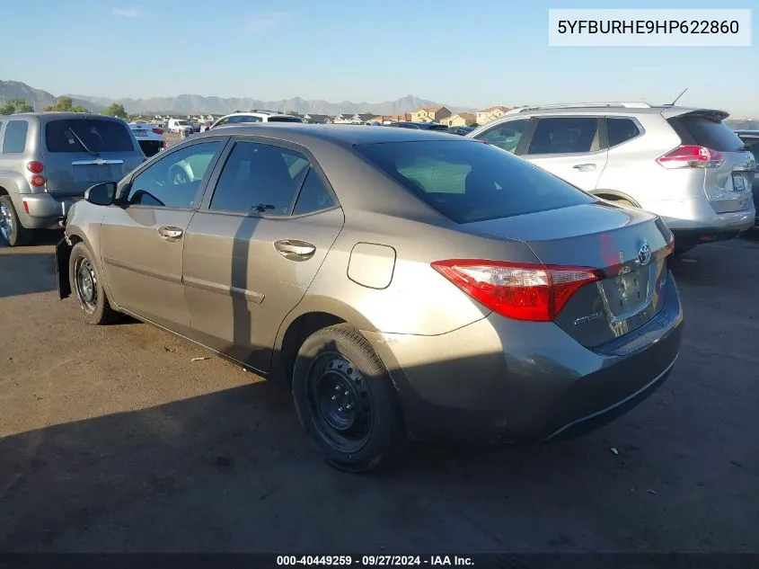 2017 Toyota Corolla Le VIN: 5YFBURHE9HP622860 Lot: 40449259