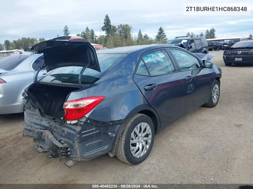 2017 Toyota Corolla Le VIN: 2T1BURHE1HC868348 Lot: 40452230