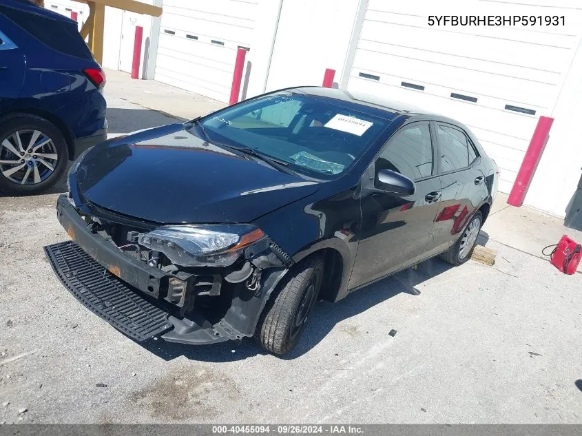 2017 Toyota Corolla Le VIN: 5YFBURHE3HP591931 Lot: 40455094