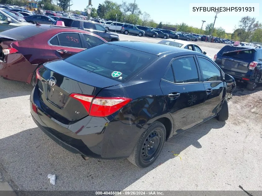 2017 Toyota Corolla Le VIN: 5YFBURHE3HP591931 Lot: 40455094