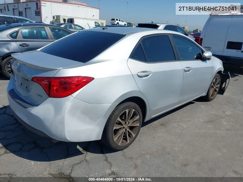 2017 Toyota Corolla Xse VIN: 2T1BURHE4HC751041 Lot: 40464000