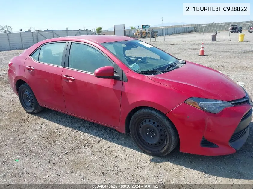 2017 Toyota Corolla Le VIN: 2T1BURHE8HC928822 Lot: 40473625