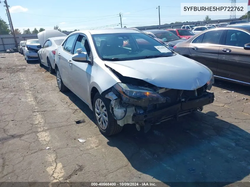 2017 Toyota Corolla Le VIN: 5YFBURHE5HP722762 Lot: 40568400