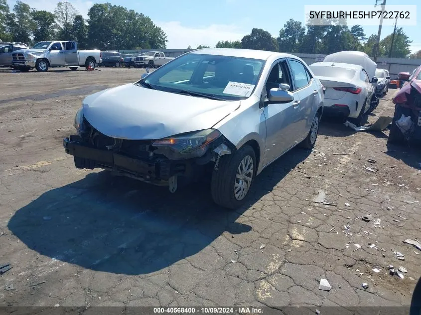 2017 Toyota Corolla Le VIN: 5YFBURHE5HP722762 Lot: 40568400