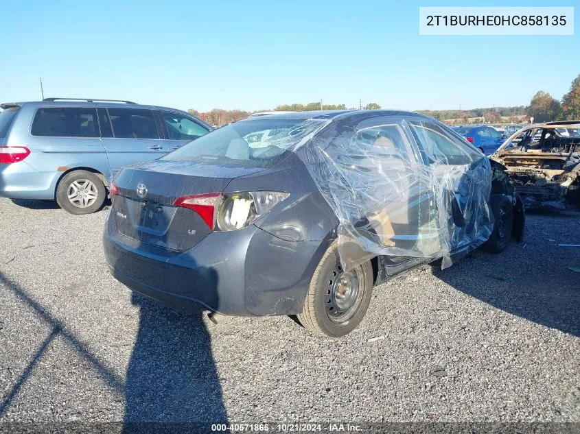 2017 Toyota Corolla Le VIN: 2T1BURHE0HC858135 Lot: 40571865