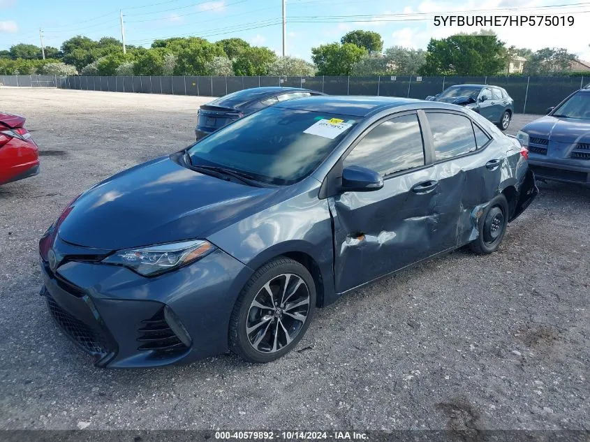 2017 Toyota Corolla Se VIN: 5YFBURHE7HP575019 Lot: 40579892