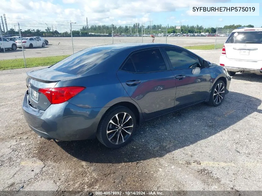 2017 Toyota Corolla Se VIN: 5YFBURHE7HP575019 Lot: 40579892