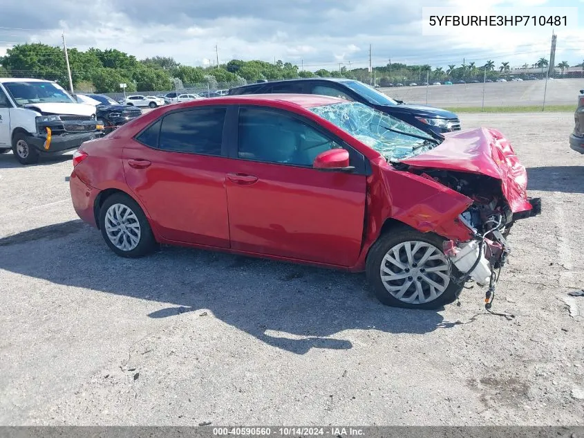 2017 Toyota Corolla Le VIN: 5YFBURHE3HP710481 Lot: 40590560