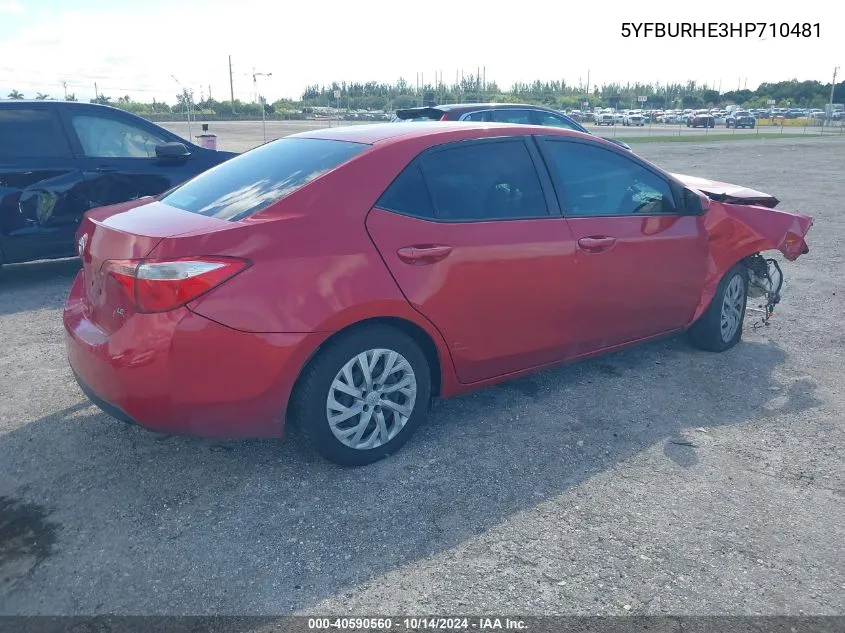 2017 Toyota Corolla Le VIN: 5YFBURHE3HP710481 Lot: 40590560