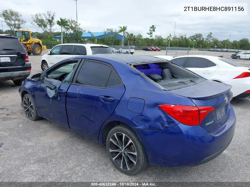 2017 Toyota Corolla Se VIN: 2T1BURHE8HC891156 Lot: 40632246