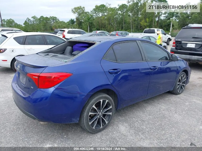 2017 Toyota Corolla Se VIN: 2T1BURHE8HC891156 Lot: 40632246