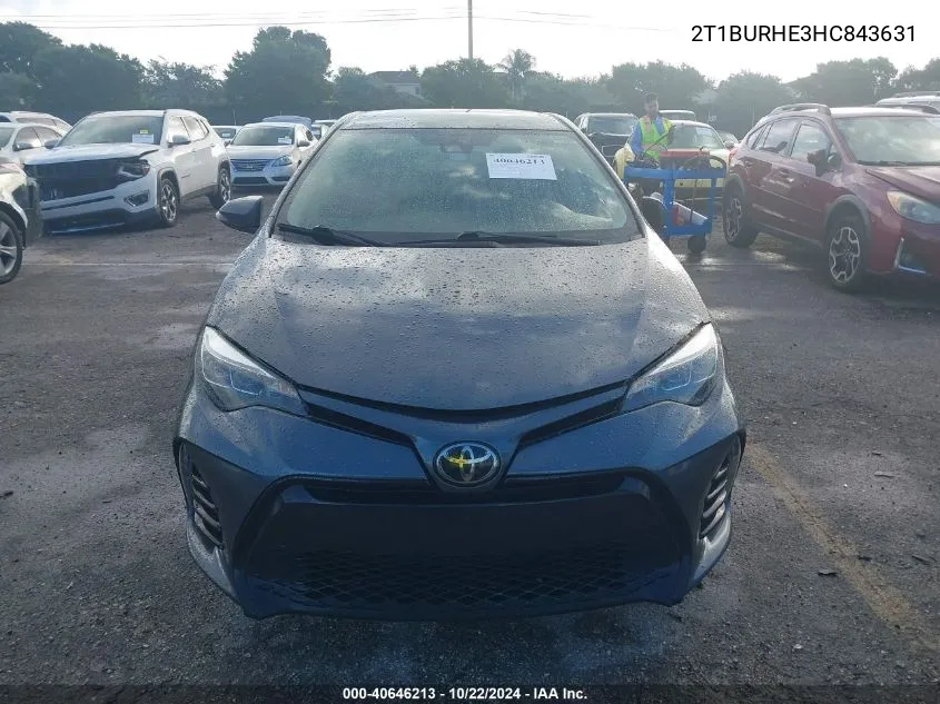 2017 Toyota Corolla Se VIN: 2T1BURHE3HC843631 Lot: 40646213