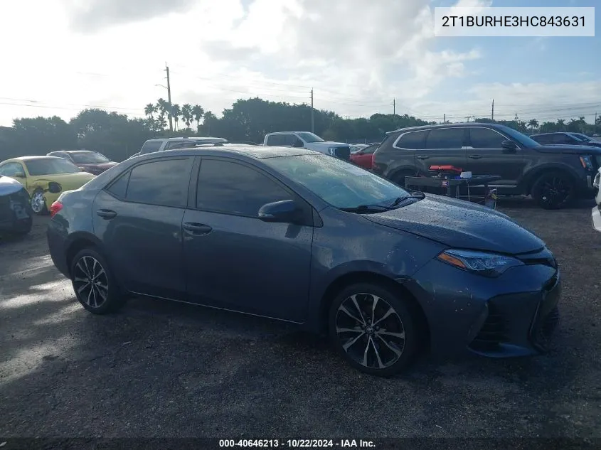 2017 Toyota Corolla Se VIN: 2T1BURHE3HC843631 Lot: 40646213