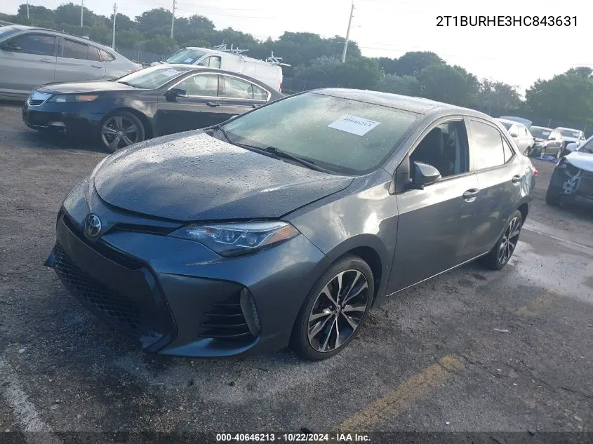 2017 Toyota Corolla Se VIN: 2T1BURHE3HC843631 Lot: 40646213