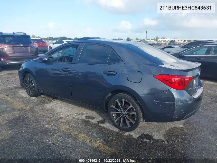 2017 Toyota Corolla Se VIN: 2T1BURHE3HC843631 Lot: 40646213