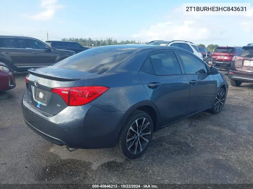 2017 Toyota Corolla Se VIN: 2T1BURHE3HC843631 Lot: 40646213