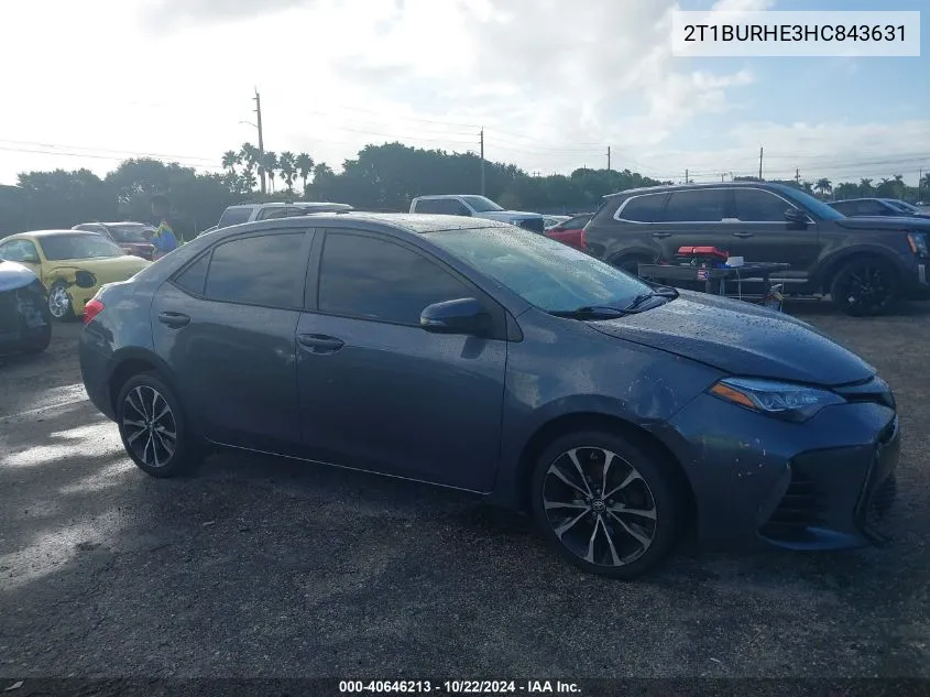 2017 Toyota Corolla Se VIN: 2T1BURHE3HC843631 Lot: 40646213