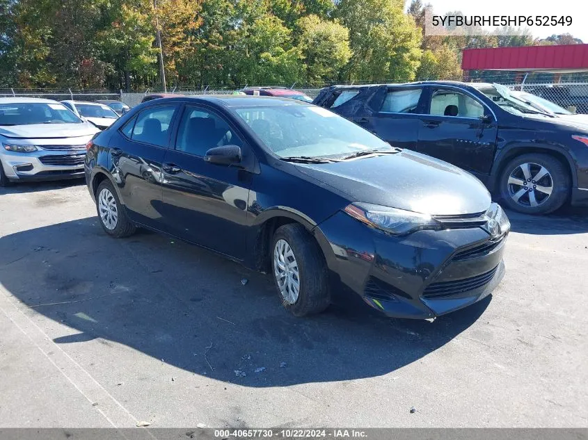 2017 Toyota Corolla Le VIN: 5YFBURHE5HP652549 Lot: 40657730