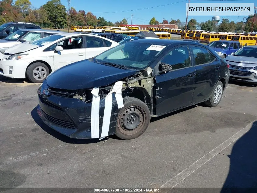 2017 Toyota Corolla Le VIN: 5YFBURHE5HP652549 Lot: 40657730