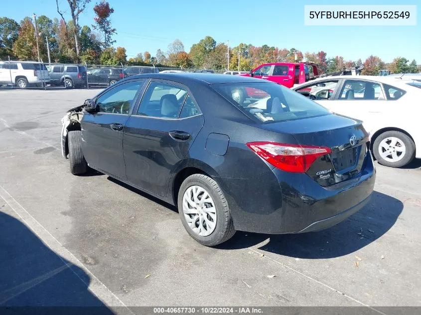 2017 Toyota Corolla Le VIN: 5YFBURHE5HP652549 Lot: 40657730