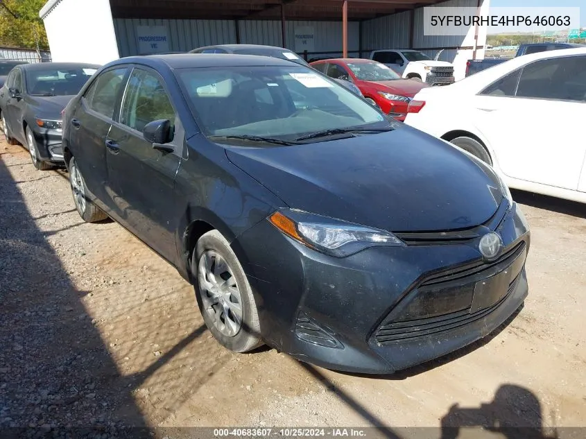 2017 Toyota Corolla Le VIN: 5YFBURHE4HP646063 Lot: 40683607