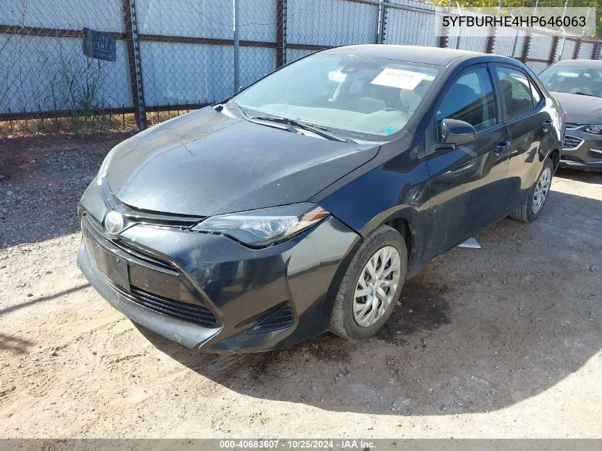 2017 Toyota Corolla Le VIN: 5YFBURHE4HP646063 Lot: 40683607