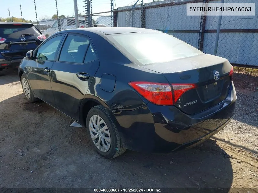 2017 Toyota Corolla Le VIN: 5YFBURHE4HP646063 Lot: 40683607