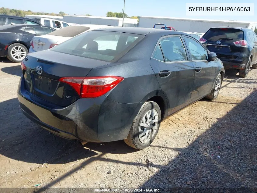 2017 Toyota Corolla Le VIN: 5YFBURHE4HP646063 Lot: 40683607