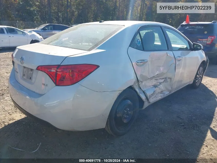 2017 Toyota Corolla Xle VIN: 5YFBURHE0HP702239 Lot: 40691778