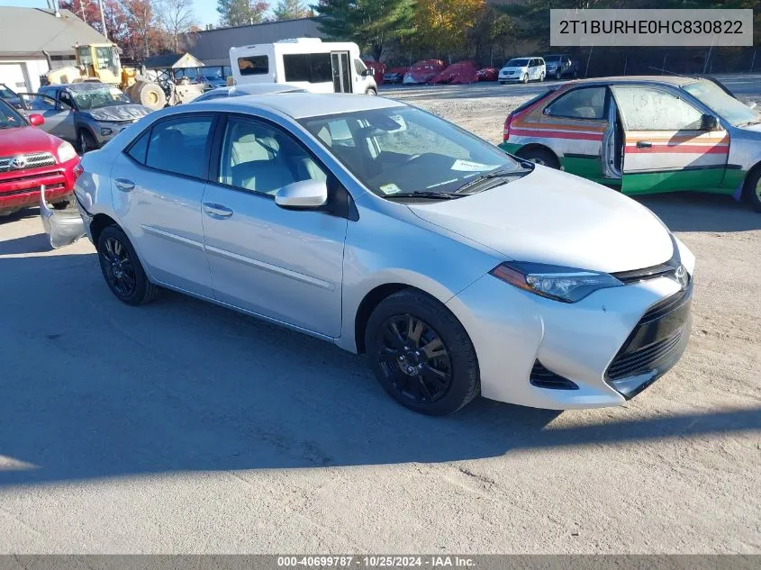 2017 Toyota Corolla Le VIN: 2T1BURHE0HC830822 Lot: 40699787