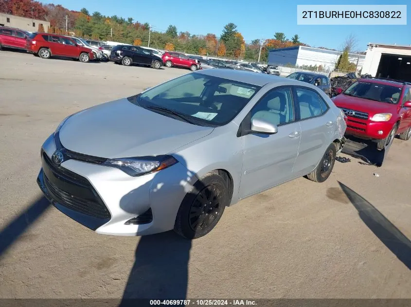 2017 Toyota Corolla Le VIN: 2T1BURHE0HC830822 Lot: 40699787