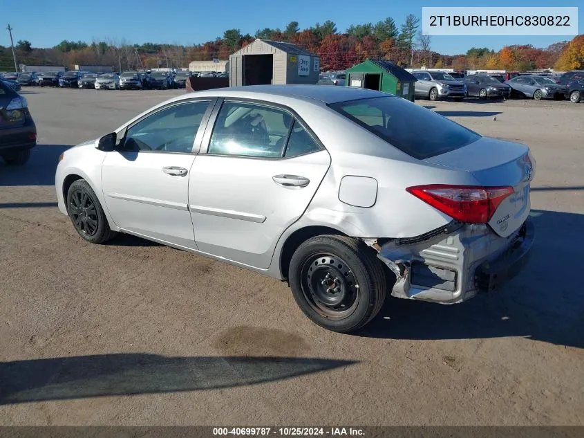 2017 Toyota Corolla Le VIN: 2T1BURHE0HC830822 Lot: 40699787