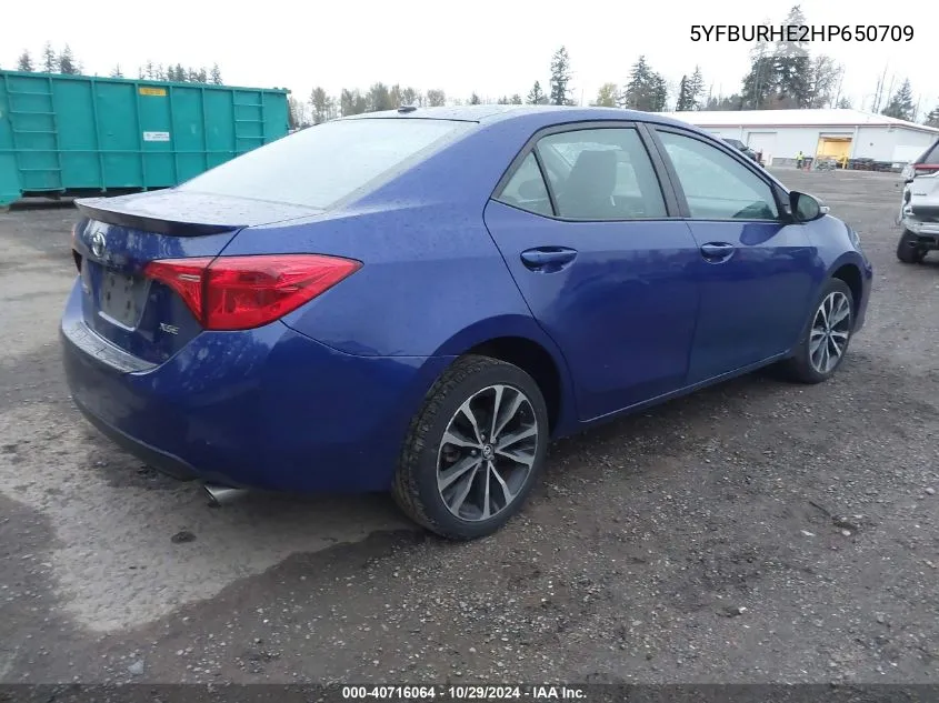 2017 Toyota Corolla Xse VIN: 5YFBURHE2HP650709 Lot: 40716064