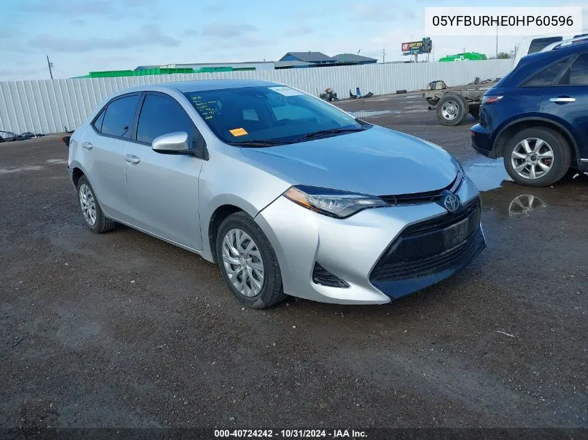 2017 Toyota Corolla Le VIN: 05YFBURHE0HP60596 Lot: 40724242