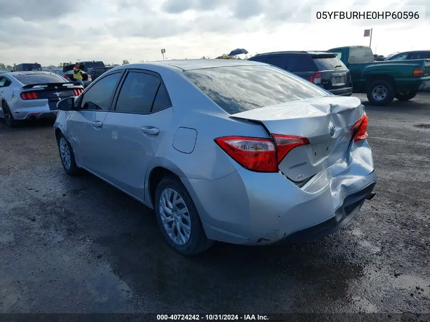 2017 Toyota Corolla Le VIN: 05YFBURHE0HP60596 Lot: 40724242