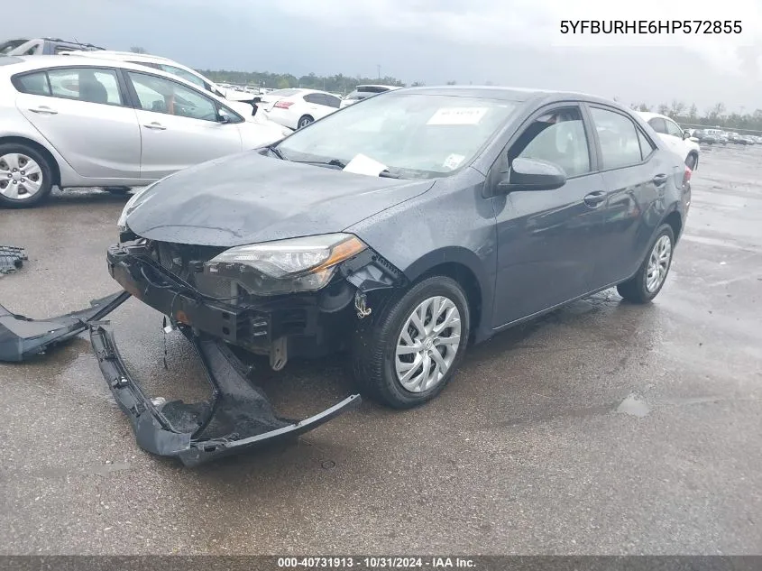 2017 Toyota Corolla Le VIN: 5YFBURHE6HP572855 Lot: 40731913