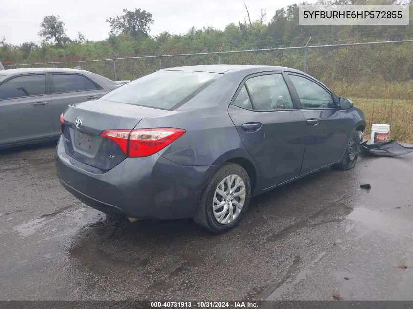 2017 Toyota Corolla Le VIN: 5YFBURHE6HP572855 Lot: 40731913